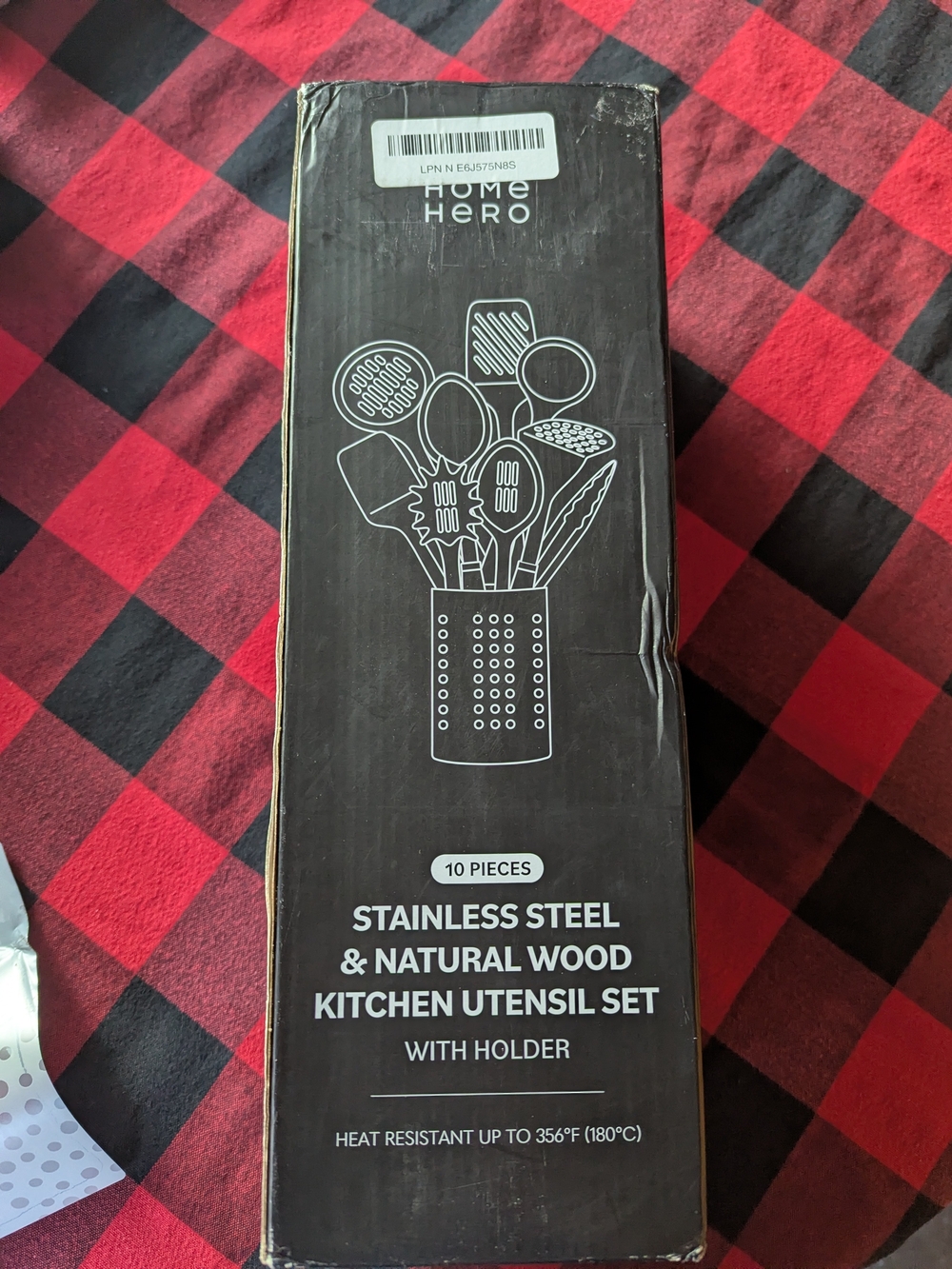 Stainless Steel & Natural Wood Kitchen Utensil Set - Black